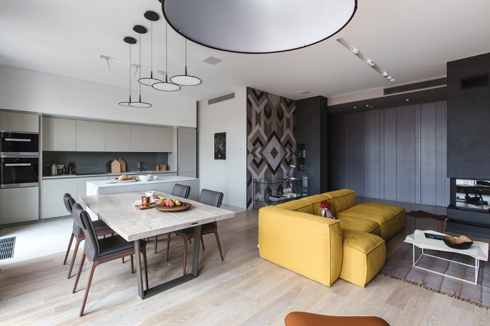 kitchen interior design with living room and dining room
