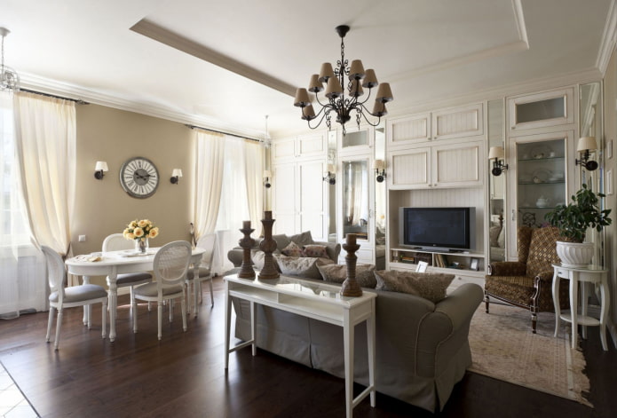 decor in the interior of combined rooms