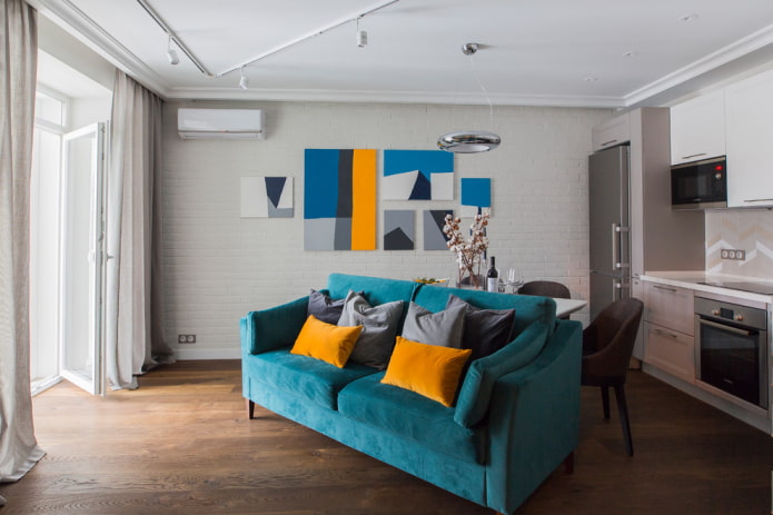 furniture in the interior of combined rooms