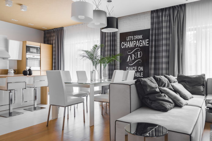 furniture in the interior of combined rooms