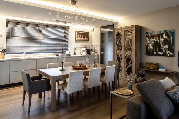 furniture in the interior of combined rooms