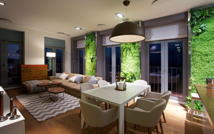 decor in the interior of combined rooms