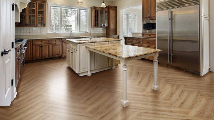 linoleum under parquet in the kitchen