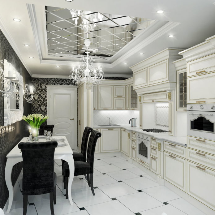 mirror ceiling in the kitchen