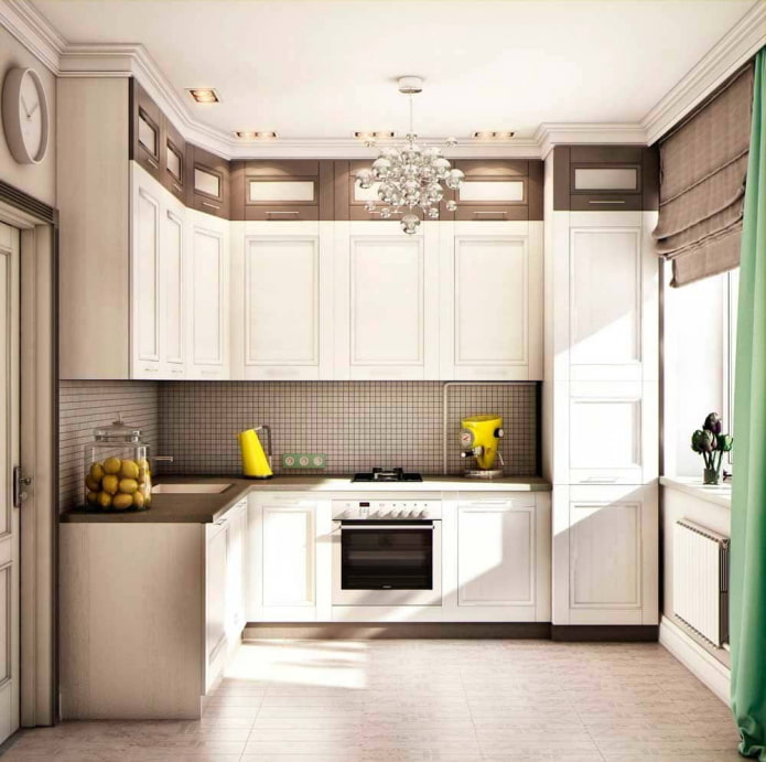 kitchen in white and brown tones
