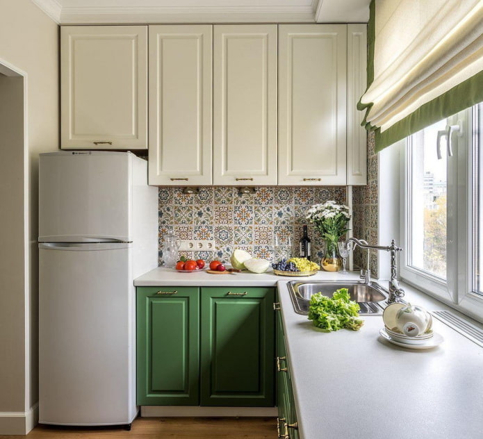 corner white and green kitchen