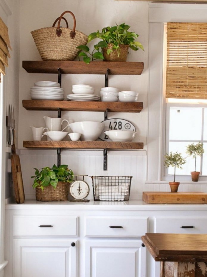 wooden shelves for dishes