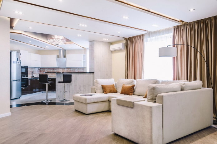 living room design in the interior of an apartment of 100 square meters