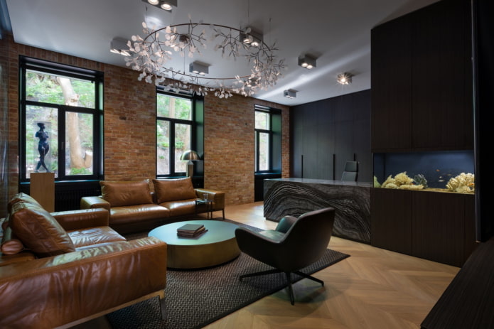 interior of an apartment of 100 square meters in a loft style