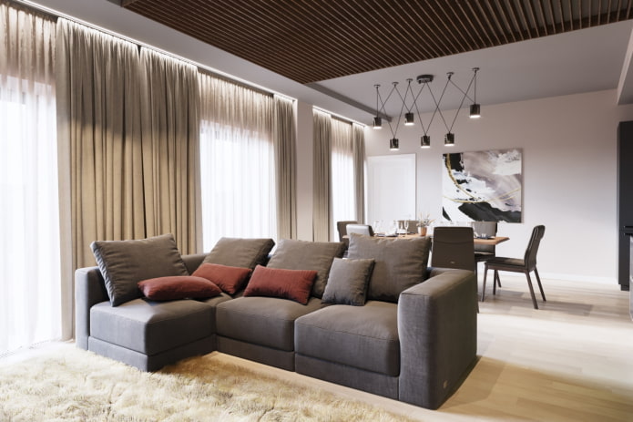living room design in the interior of an apartment of 100 square meters