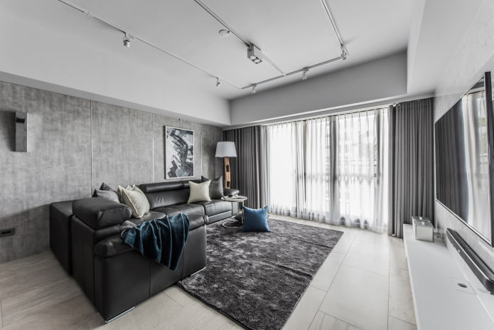 living room design in the interior of an apartment of 100 square meters