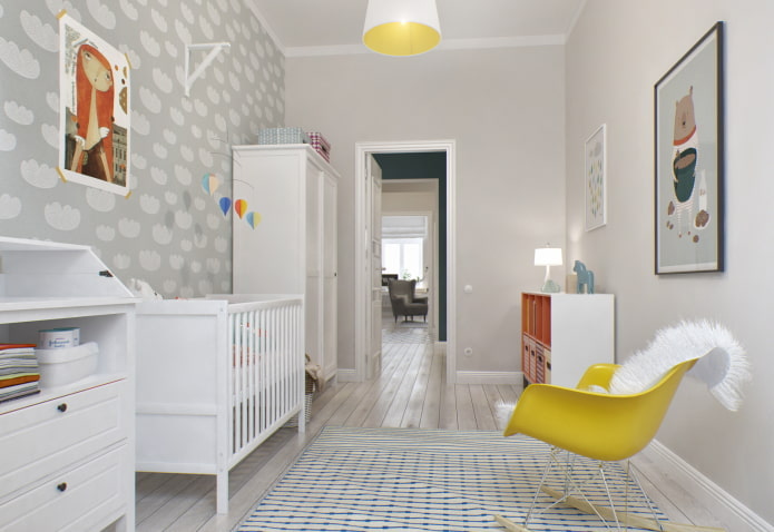 design of a nursery in the interior of an apartment of 100 square meters