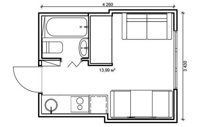 photo of a 14 sq. m. studio layout