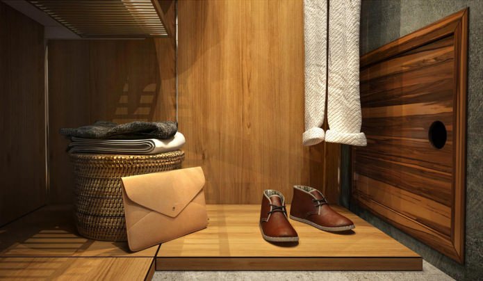 dressing room in the design of a small apartment of 15 sq. m.