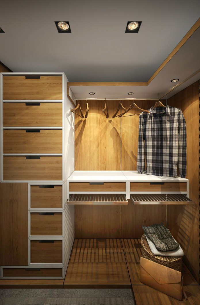 dressing room in the design of a small apartment of 15 sq. m.