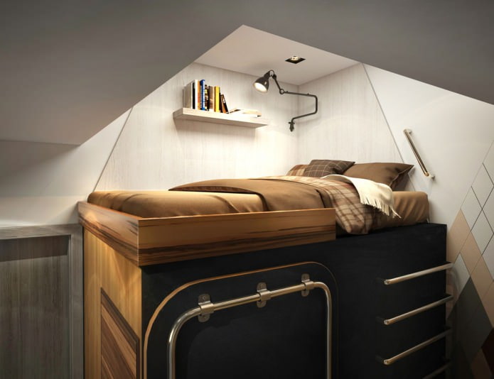 sleeping area in the design of a small apartment of 15 sq. m.