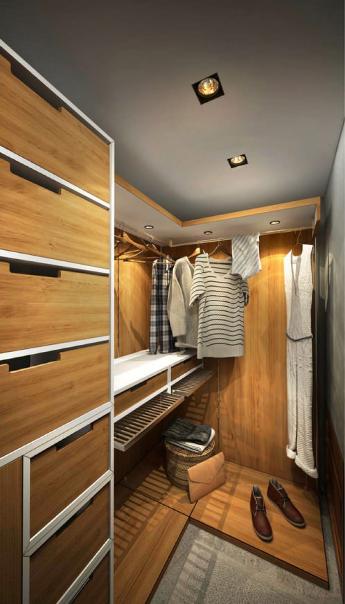 dressing room in the design of a small apartment of 15 sq. m.