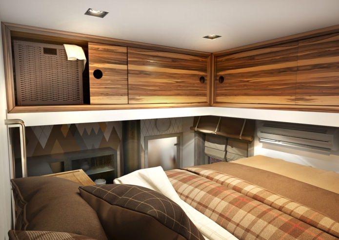 sleeping area in the design of a small apartment of 15 sq. m.