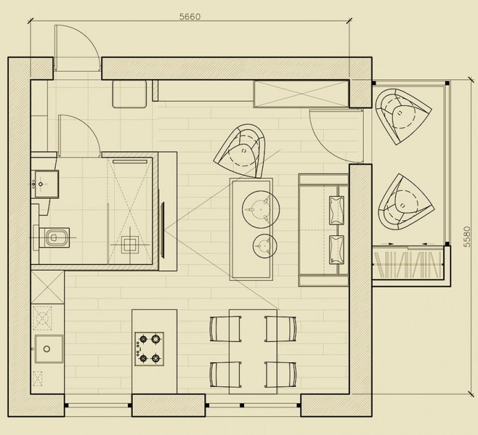 Layout of an apartment of 31 sq. m.