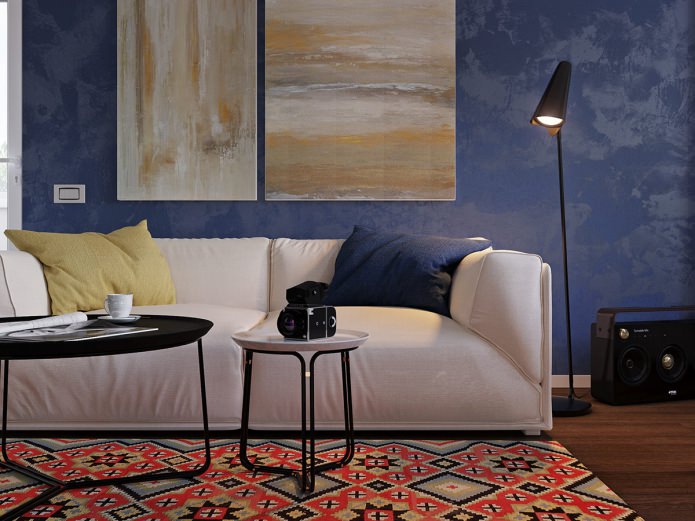 sofa in the design of an apartment of 31 sq. m.