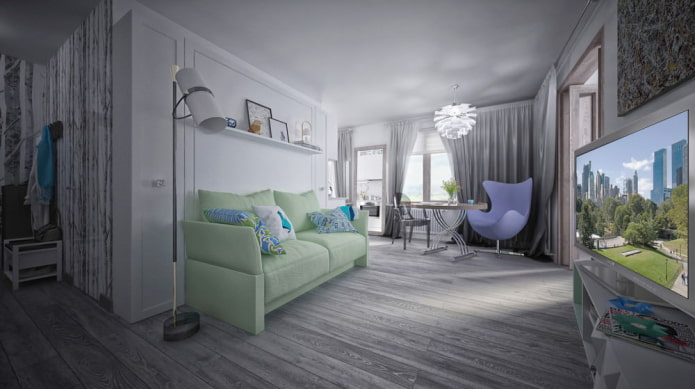 Living room area with bedroom