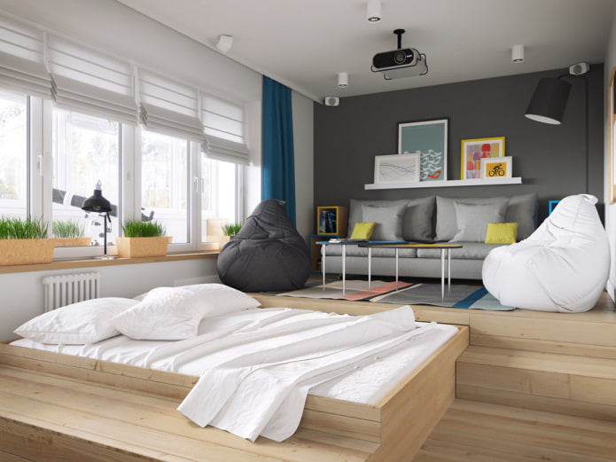 Bed in a podium