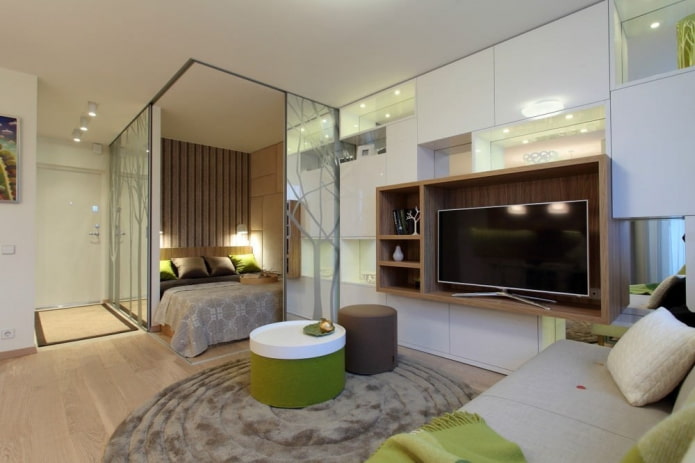 interior of a one-room apartment of 35 square meters