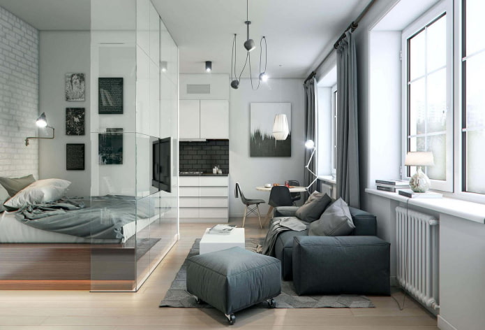 zoning in the interior of an apartment of 35 square meters