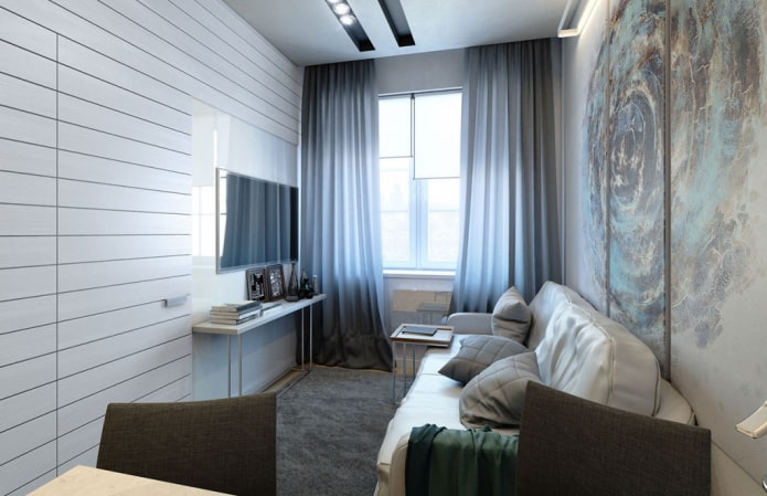 living room design in the interior of an apartment of 35 square meters
