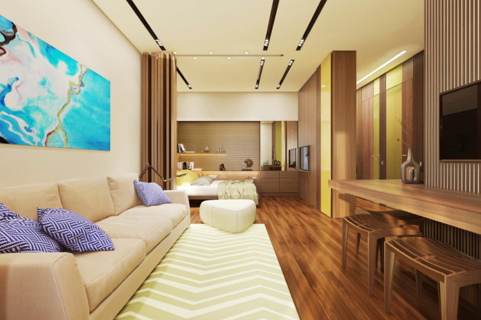 interior of a one-room apartment of 35 square meters
