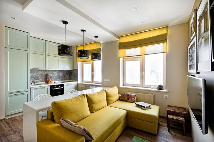 design of a 35 square meter European-style two-room apartment