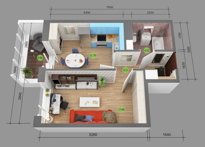 36 square meter apartment layout