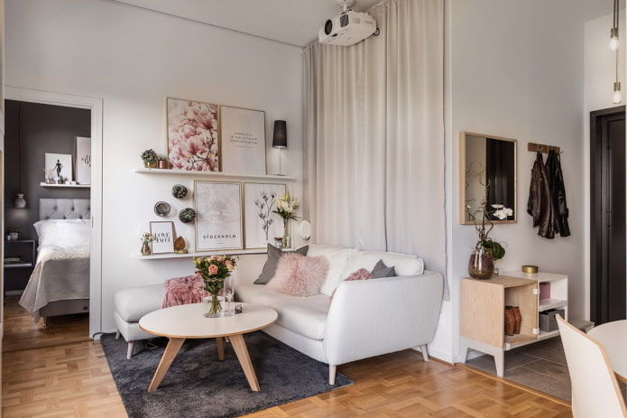 living room interior in an apartment of 36 square meters