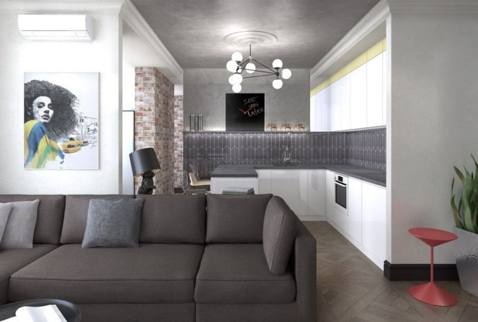 interior of an apartment of 36 square meters in a modern style