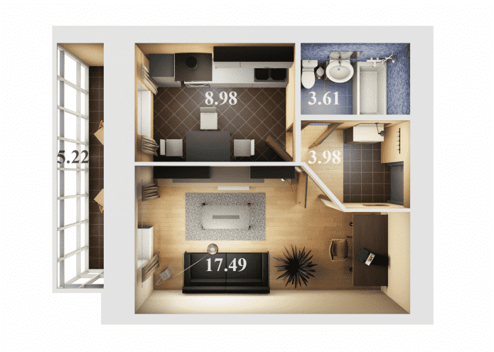 36 square meter apartment layout