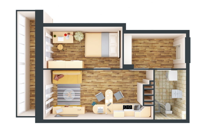 Studio kitchen and bedroom