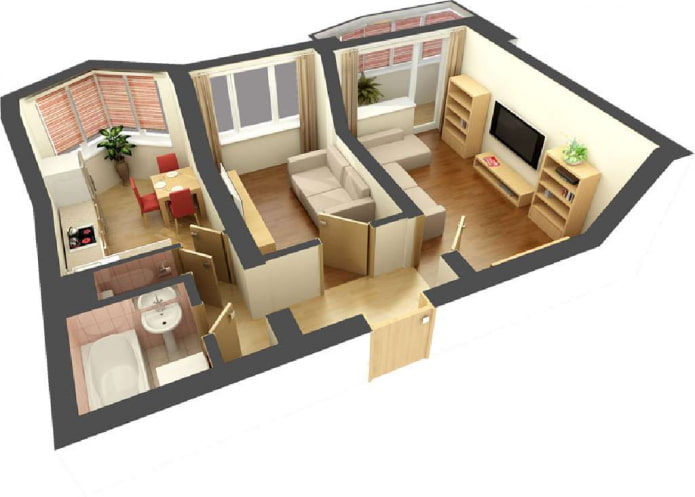 Two-room apartment 42 m with a balcony and a bay window