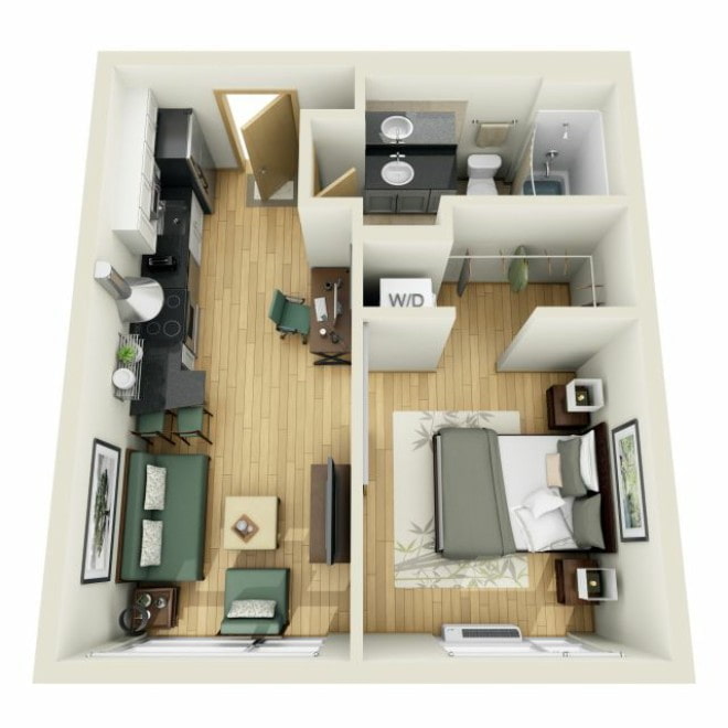 Euro-style two-room apartment with dressing room