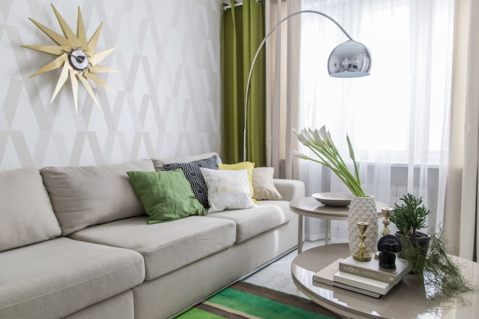 Pastel living room with bright accents