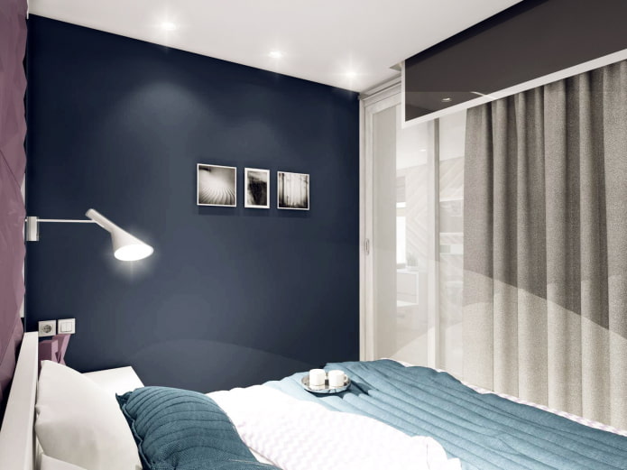 Bedroom with a projector and screen