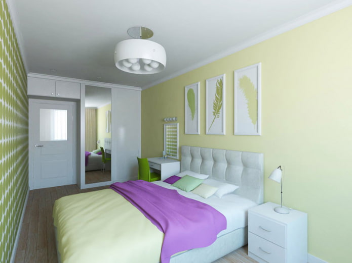 Bed, wardrobe in the bedroom