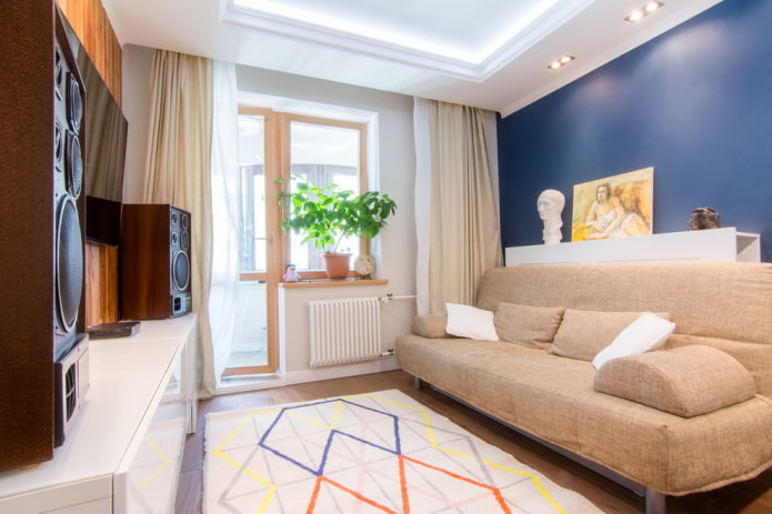 living room design in the interior of an apartment of 45 square meters