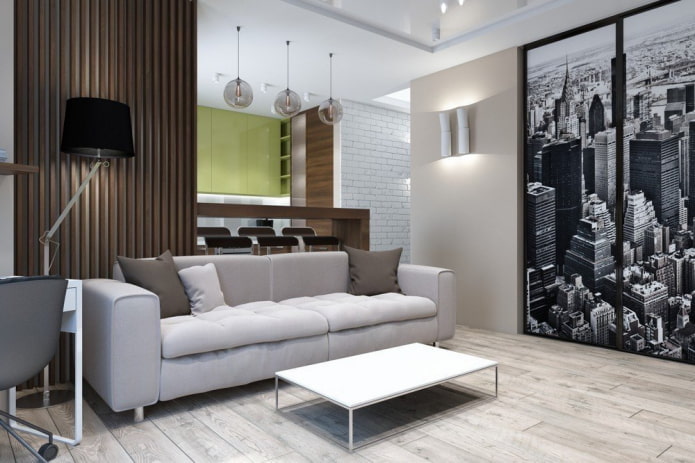 interior of a one-room apartment of 45 square meters