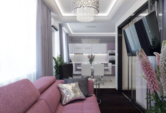 interior of a one-room apartment of 45 square meters