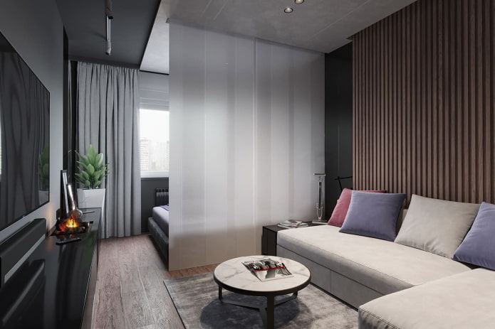 interior of a one-room apartment of 45 square meters