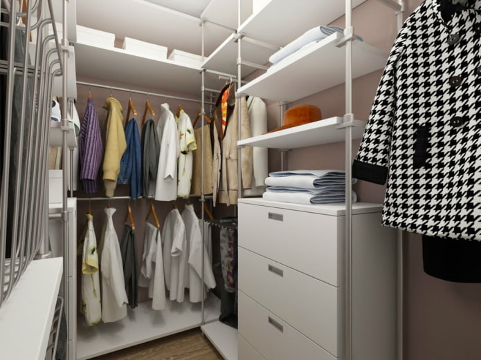 dressing room design in the interior of an apartment of 45 square meters