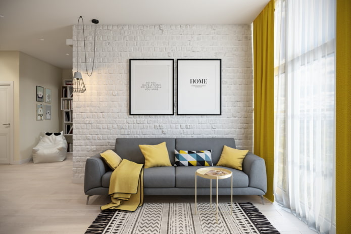 interior of a one-room apartment of 45 square meters