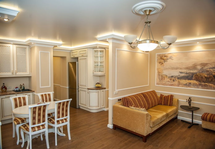 interior of an apartment of 45 square meters in a classic style