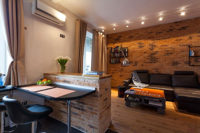 45 square meter apartment interior in loft style