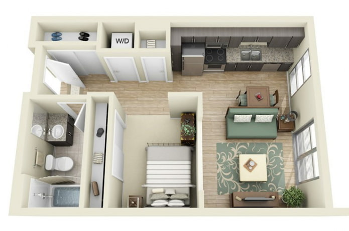 Apartment layout 45 sq. m.
